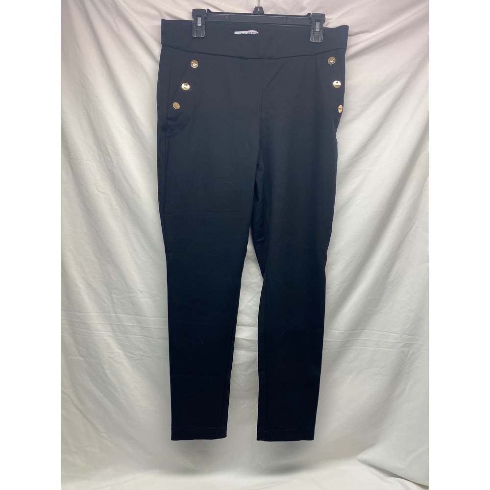 Nine West Black Nautical Sailor Button Pull On Pants Slim Leg Stretch Womens L